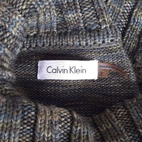 Calvin Klein Dress Sweater Marled Knit Sleeveless Cowl Tunic Pockets Green Sz L - Picture 3 of 9